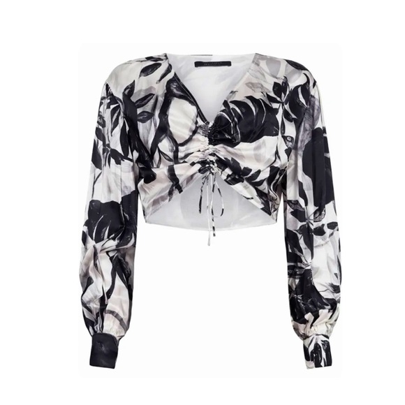 All Saints Tops - All Saints Carla Jackie Floral Silk Crop Top (Size: 8)